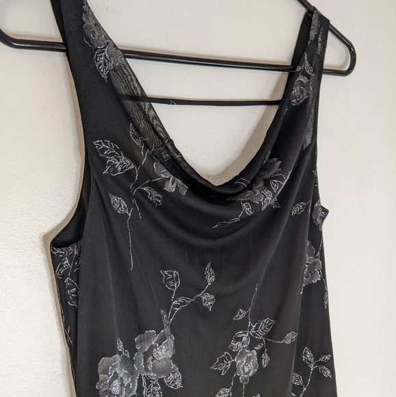 Vintage 2000s Black Floral Fairycore Grunge Draped Neck Slip On Dress - Picture 6 of 11